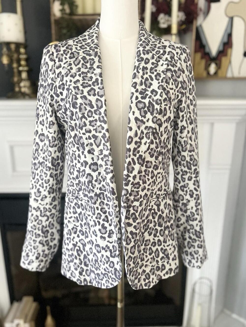 Rachel Zoe Women Size M Blazer Jacket Leopard Animal Print Lightweight Lined